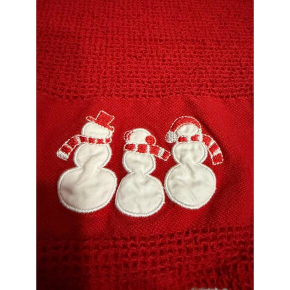 "CRATE & BARREL" Snowman Christmas Towel Set 2 Dishtowel 1 Dishcloth Red & White - Picture 4 of 11